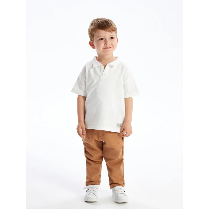 LCW Kids EKRU Polo Yaka Kısa Kollu Erkek Bebek Tişört ve Pantolon 2li Takım