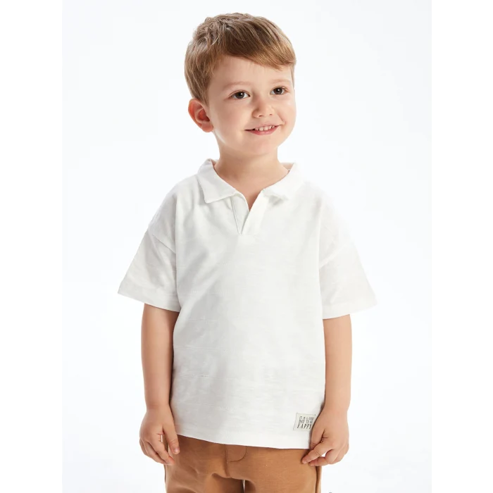 LCW Kids EKRU Polo Yaka Kısa Kollu Erkek Bebek Tişört ve Pantolon 2li Takım
