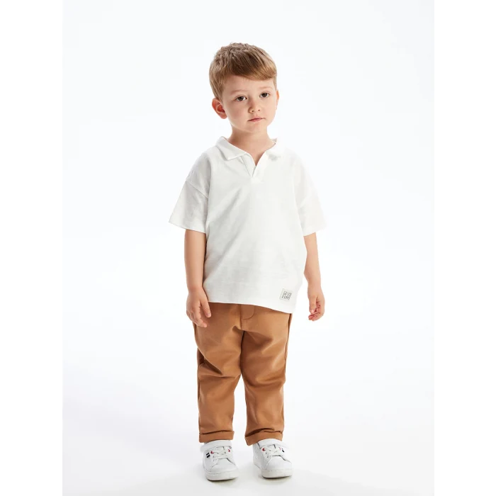 LCW Kids EKRU Polo Yaka Kısa Kollu Erkek Bebek Tişört ve Pantolon 2li Takım