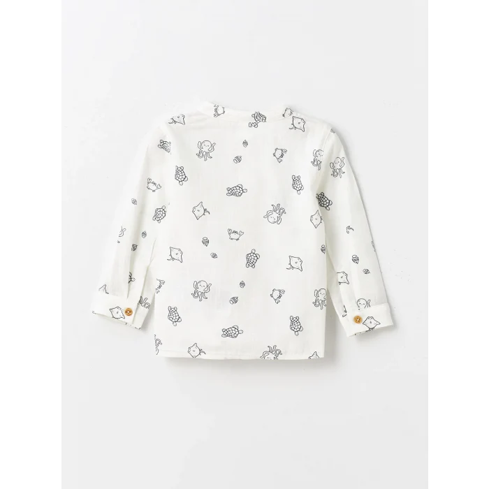 LCW baby BEYAZ Hakim Yaka Uzun Kollu Erkek Bebek Gömlek ve Pantolon 2li Takım