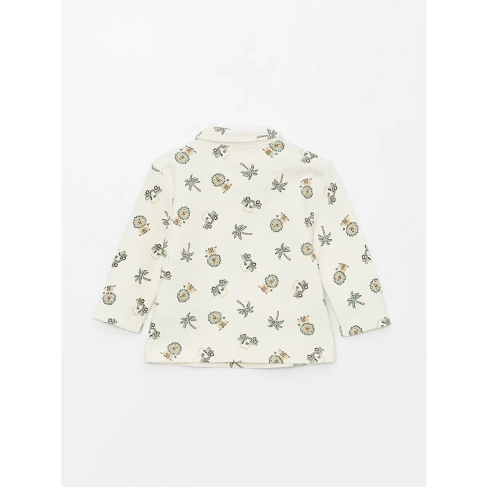 LCW baby EKRU Gömlek Yaka Baskılı Erkek Bebek Tişört ve Pantolon 2li Takım