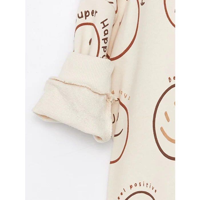 LCW Kids BEJ Bisiklet Yaka Uzun Kollu Baskılı Erkek Bebek Sweatshirt ve Eşofman Altı 2li Takım