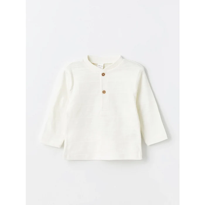 LCW baby EKRU Bisiklet Yaka Uzun Kollu Erkek Bebek Tişört ve Pantolon 2li Takım