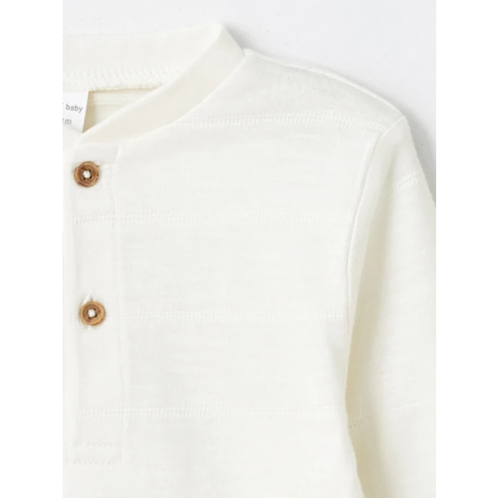 LCW baby EKRU Bisiklet Yaka Uzun Kollu Erkek Bebek Tişört ve Pantolon 2li Takım