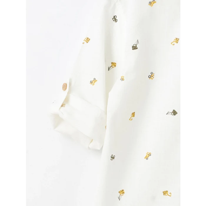 LCW Kids BEYAZ Baskılı Uzun Kollu Erkek Bebek Gömlek ve Pantolon 2li Takım