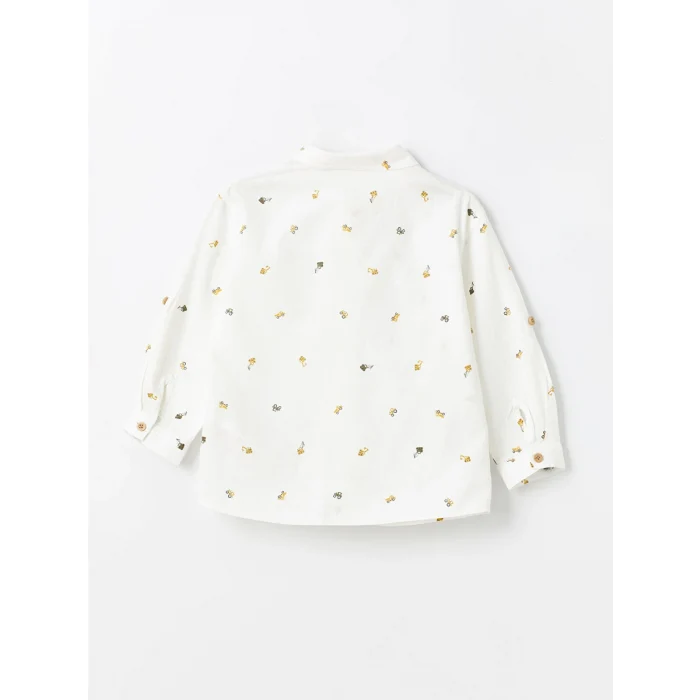 LCW Kids BEYAZ Baskılı Uzun Kollu Erkek Bebek Gömlek ve Pantolon 2li Takım