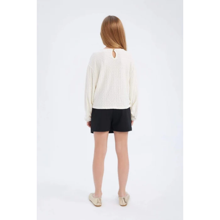 Defacto E0795 Siyah Kız Çocuk 2li Takım Bisiklet Yaka Uzun Kollu Bluz Şort Etek