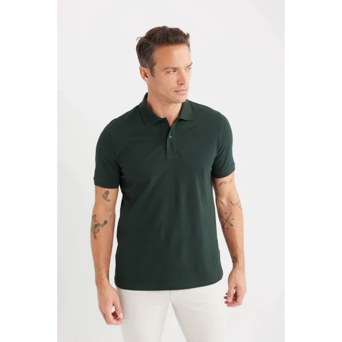 Defacto C1293 Yeşil Regular Fit Basic Düz Kısa Kollu Pike Polo Tişört
