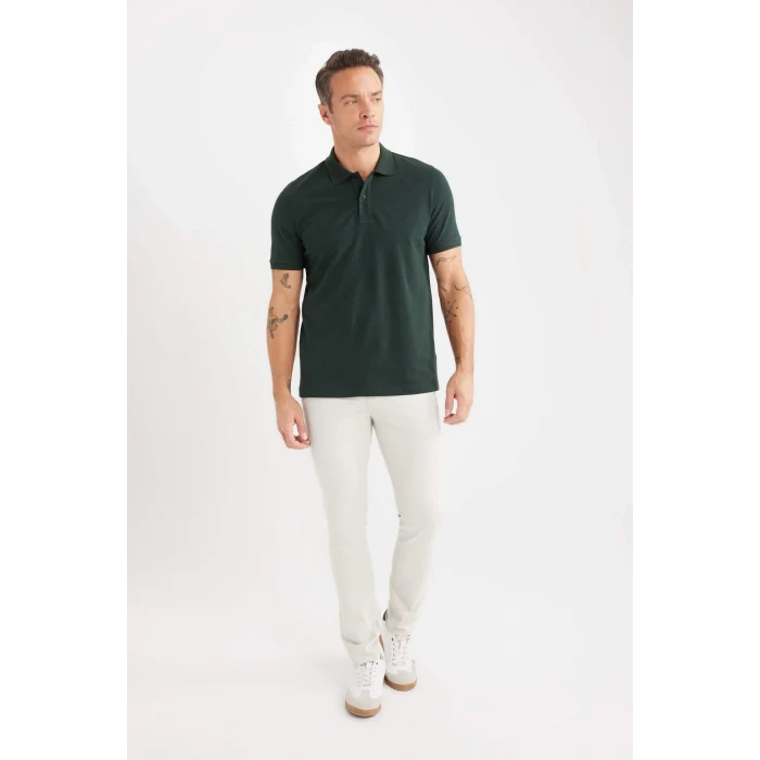 Defacto C1293 Yeşil Regular Fit Basic Düz Kısa Kollu Pike Polo Tişört