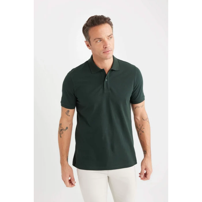 Defacto C1293 Yeşil Regular Fit Basic Düz Kısa Kollu Pike Polo Tişört