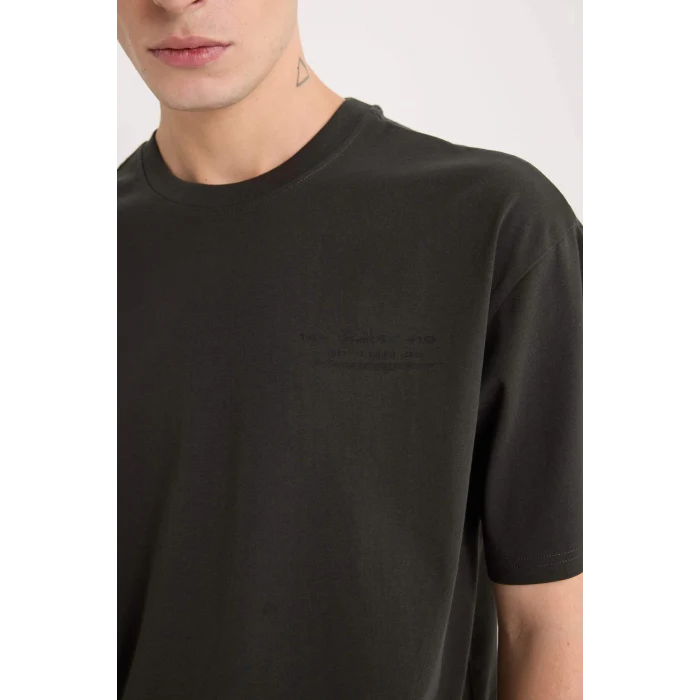 Defacto D5601 Antrasit Boxy Fit Bisiklet Yaka Sırt Baskılı Kısa Kollu Tişört