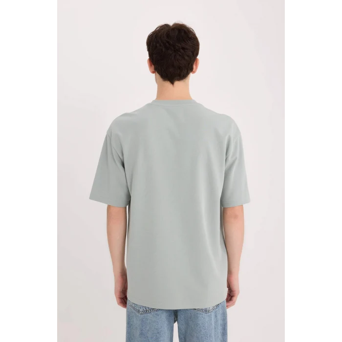 Defacto D5508 Gri Boxy Fit Bisiklet Yaka Baskılı Kısa Kollu Ağır Kumaş Tişört