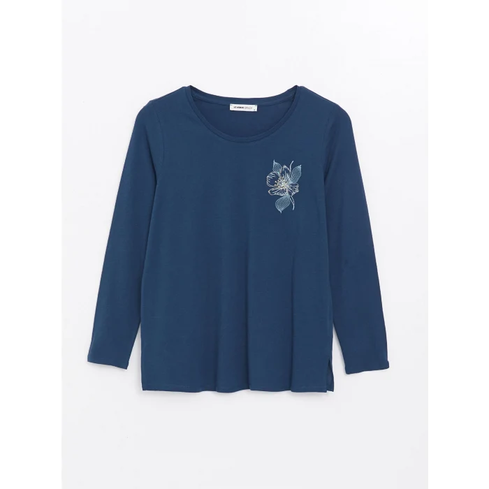 LCW Grace İNDİGO Bisiklet Yaka Nakışlı Kadın Bluz