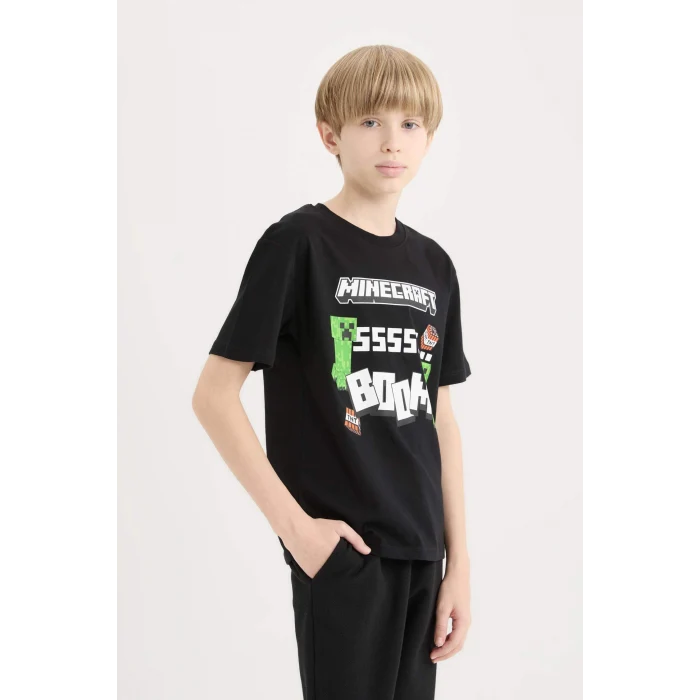 Defacto E3093 Siyah Erkek Çocuk Bisiklet Yaka Kısa Kollu Tişört