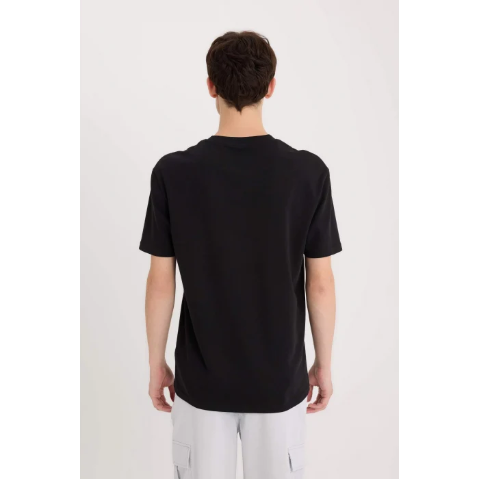 Defacto D5516 Siyah Regular Fit Bisiklet Yaka Baskılı Kısa Kollu Ağır Kumaş Tişört
