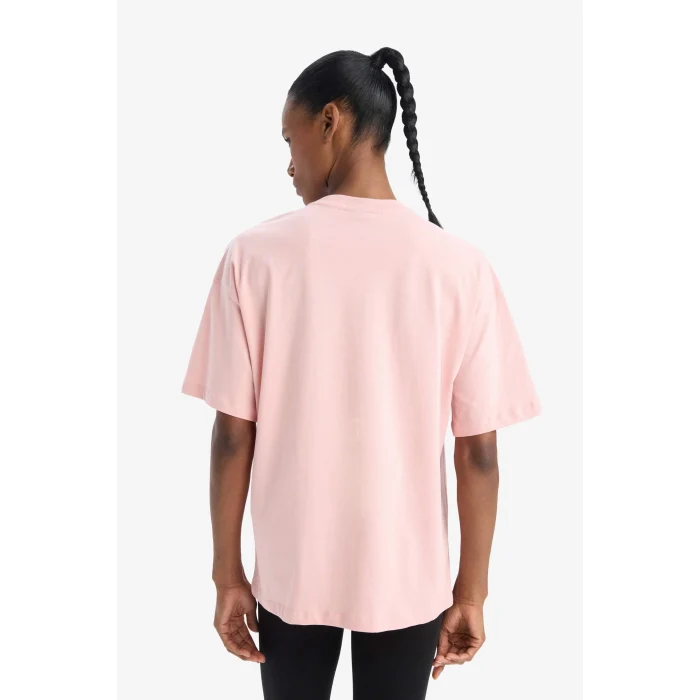 Defacto D8801 Pembe DeFactoFit NBA Wordmark Oversize Geniş Kalıp Bisiklet Yaka Sporcu Kısa Kollu Tişört