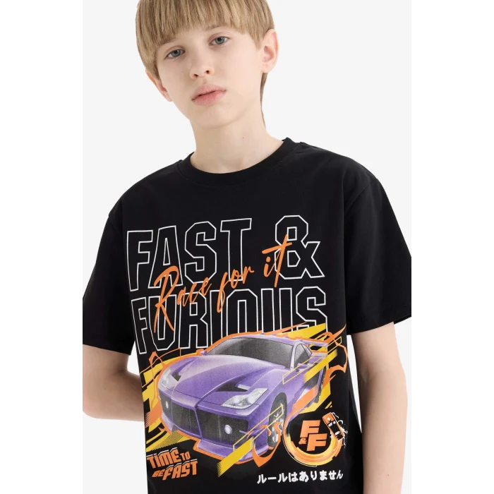Defacto E3121 Siyah Erkek Çocuk Fast & Furious Bisiklet Yaka Kısa Kollu Tişört