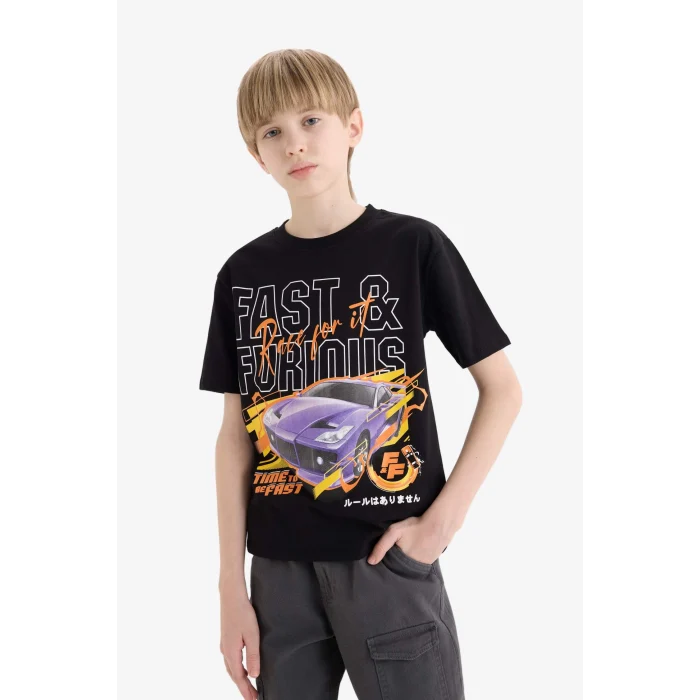 Defacto E3121 Siyah Erkek Çocuk Fast & Furious Bisiklet Yaka Kısa Kollu Tişört