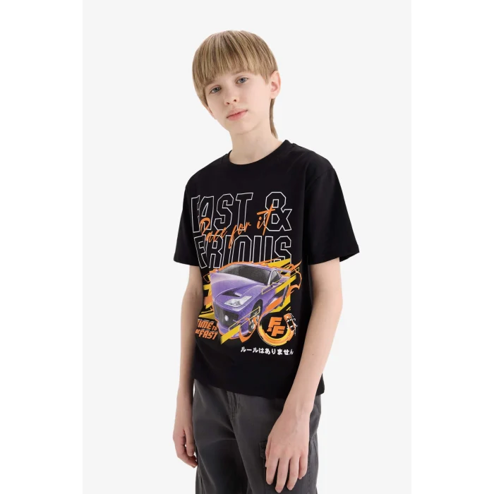 Defacto E3121 Siyah Erkek Çocuk Fast & Furious Bisiklet Yaka Kısa Kollu Tişört