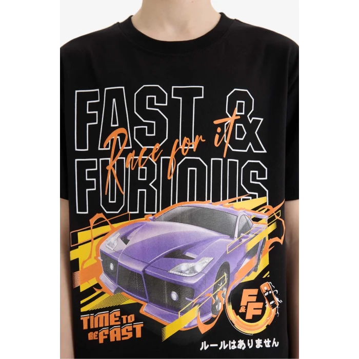 Defacto E3121 Siyah Erkek Çocuk Fast & Furious Bisiklet Yaka Kısa Kollu Tişört