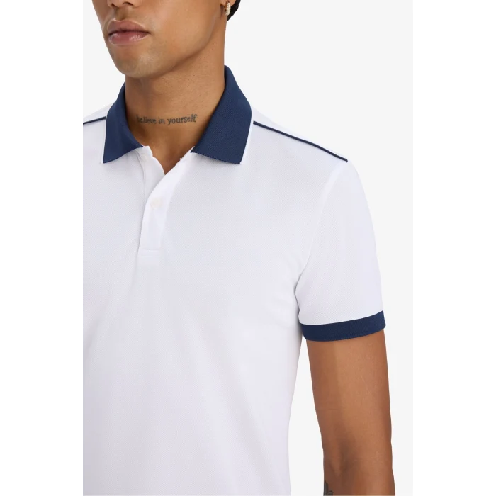 Defacto D9780 Beyaz DeFactoFit Slim Fit Dar Kesim Sporcu Kısa Kollu Pike Polo Tişört