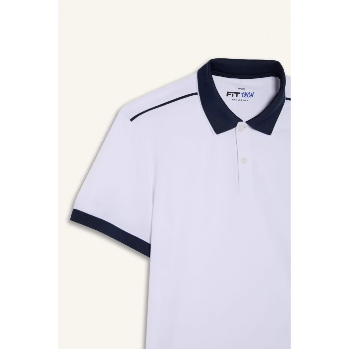 Defacto D9780 Beyaz DeFactoFit Slim Fit Dar Kesim Sporcu Kısa Kollu Pike Polo Tişört