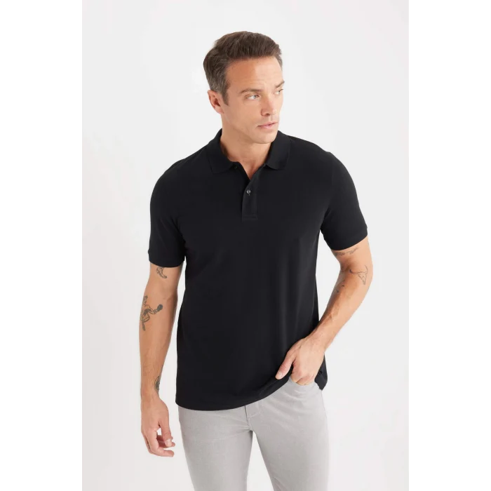 Defacto C1293 Siyah Regular Fit Basic Düz Kısa Kollu Pike Polo Tişört