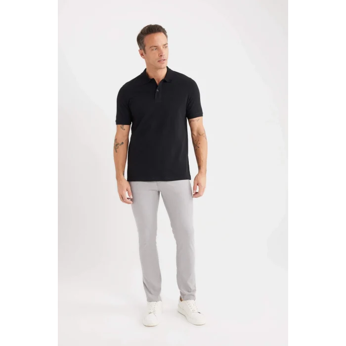 Defacto C1293 Siyah Regular Fit Basic Düz Kısa Kollu Pike Polo Tişört