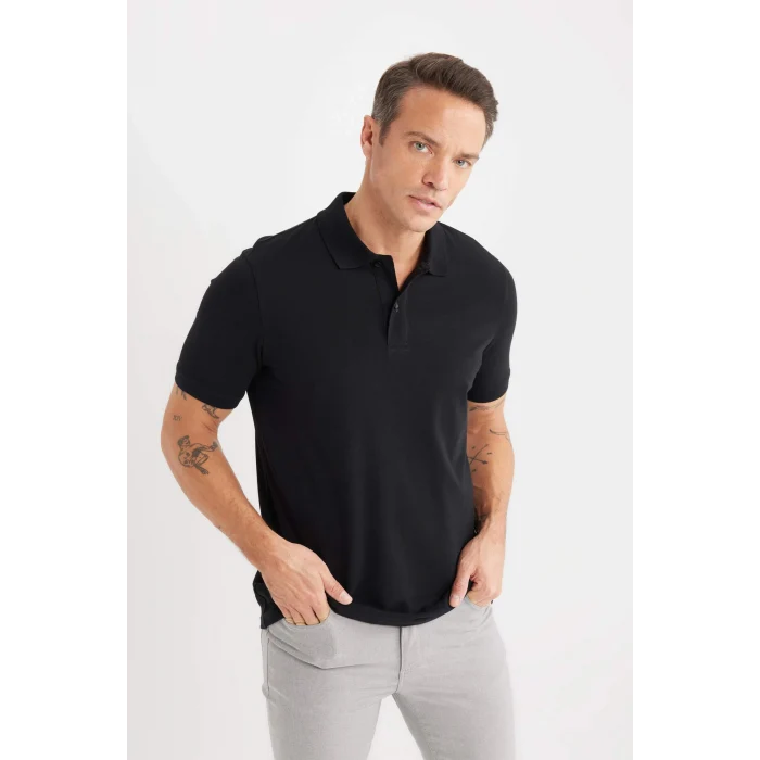 Defacto C1293 Siyah Regular Fit Basic Düz Kısa Kollu Pike Polo Tişört