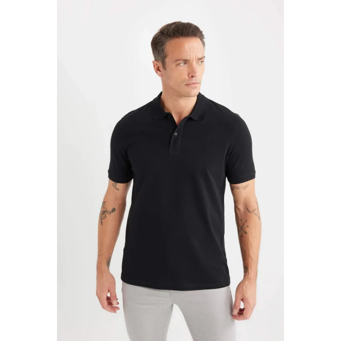 Defacto C1293 Siyah Regular Fit Basic Düz Kısa Kollu Pike Polo Tişört