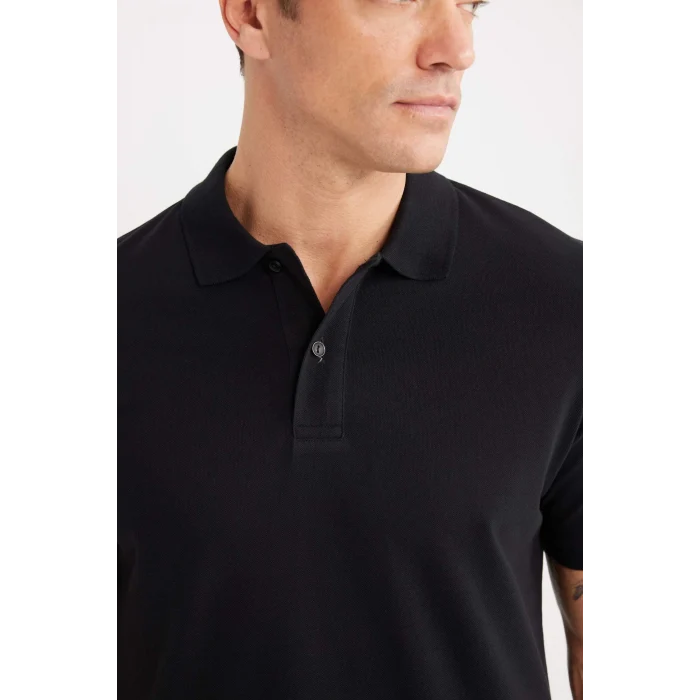 Defacto C1293 Siyah Regular Fit Basic Düz Kısa Kollu Pike Polo Tişört