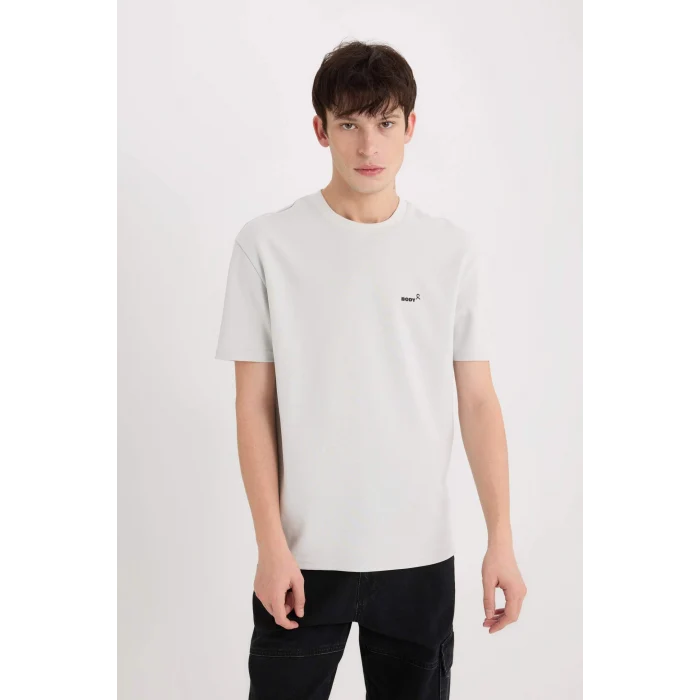 Defacto D5514 Gri Regular Fit Bisiklet Yaka Baskılı Kısa Kollu Ağır Kumaş Tişört