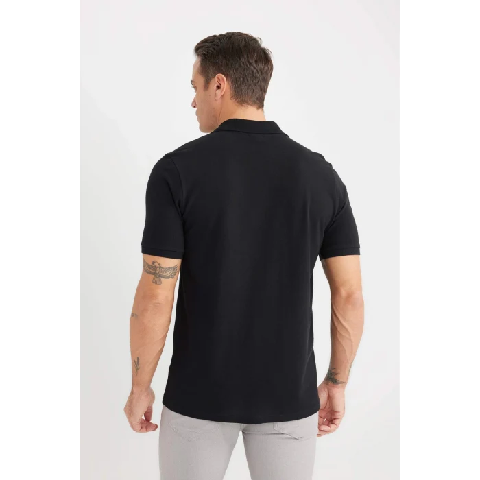 Defacto C1293 Siyah Regular Fit Basic Düz Kısa Kollu Pike Polo Tişört