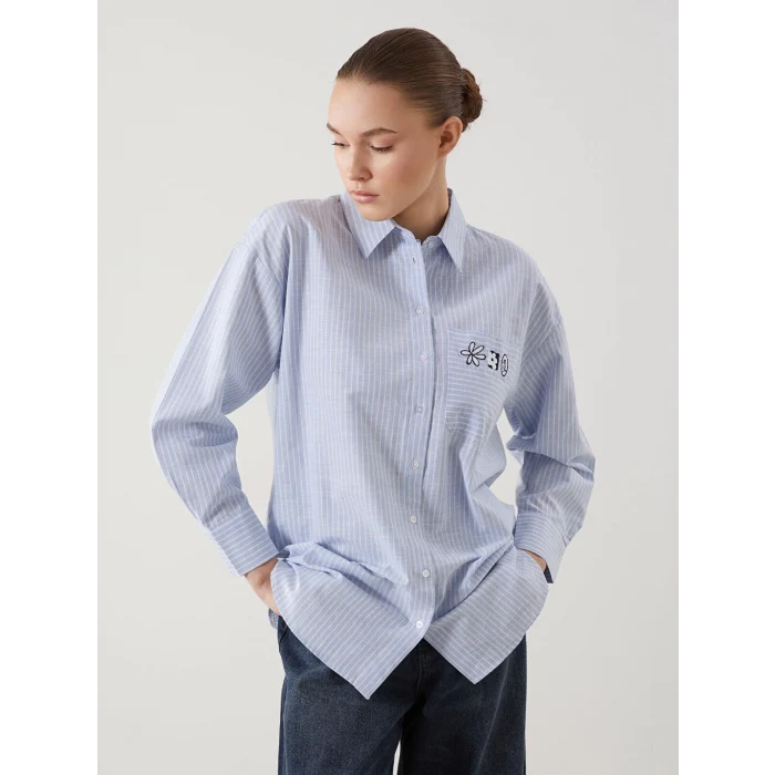 LCW Modest MAVİ Çiçekli Oversize Kadın Gömlek Tunik