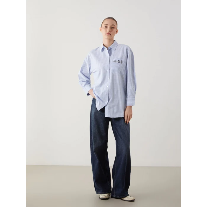 LCW Modest MAVİ Çiçekli Oversize Kadın Gömlek Tunik