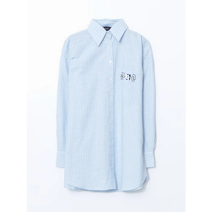 LCW Modest MAVİ Çiçekli Oversize Kadın Gömlek Tunik