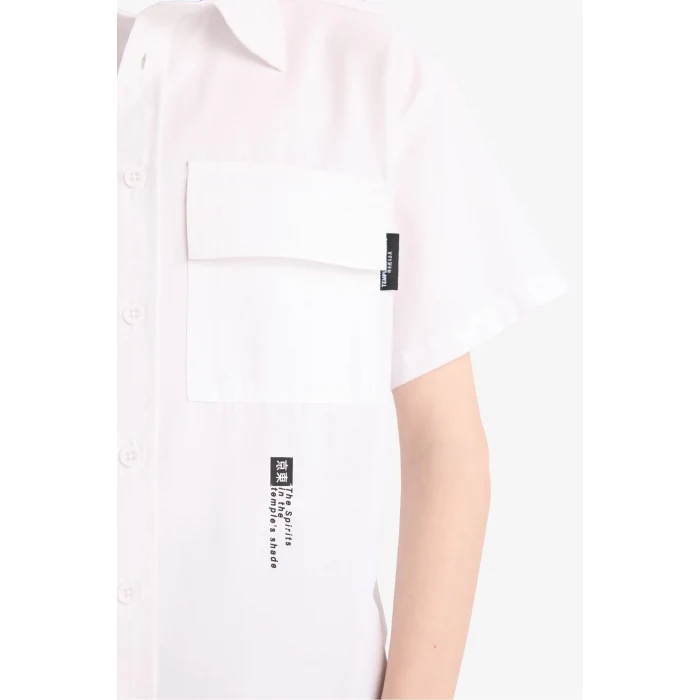 Defacto E5034 Beyaz Erkek Çocuk Oversize Geniş Kalıp Polo Yaka Baskılı Poplin Kısa Kollu Gömlek