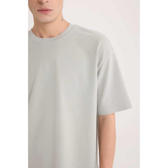 Defacto X3926 Yeşil Oversize Geniş Kalıp Bisiklet Yaka Kısa Kollu Ağır Kumaş Tişört