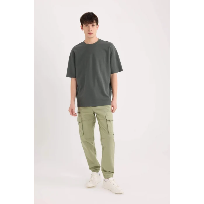 Defacto X3926 Yeşil Oversize Geniş Kalıp Bisiklet Yaka Kısa Kollu Ağır Kumaş Tişört