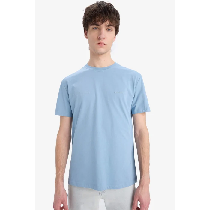 Defacto D7735 Mavi Regular Fit Bisiklet Yaka Sırt Baskılı Kısa Kollu Tişört