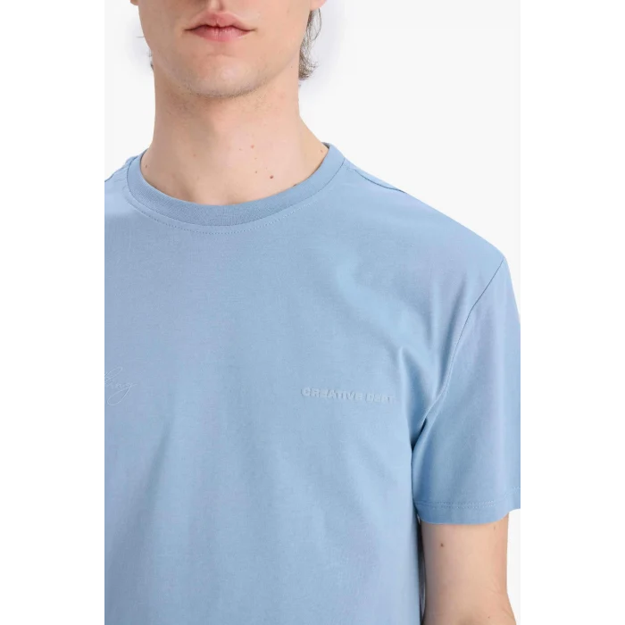 Defacto D7735 Mavi Regular Fit Bisiklet Yaka Sırt Baskılı Kısa Kollu Tişört