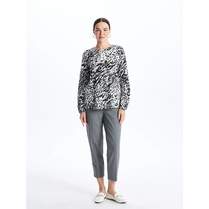 LCW Grace BEYAZ Bağlamalı Yaka Desenli Uzun Kollu Kadın Bluz