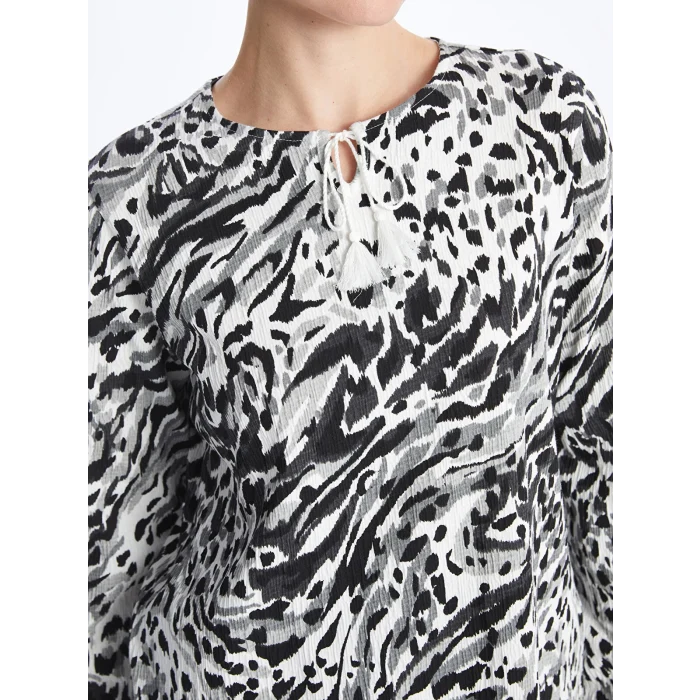 LCW Grace BEYAZ Bağlamalı Yaka Desenli Uzun Kollu Kadın Bluz