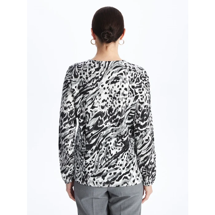 LCW Grace BEYAZ Bağlamalı Yaka Desenli Uzun Kollu Kadın Bluz