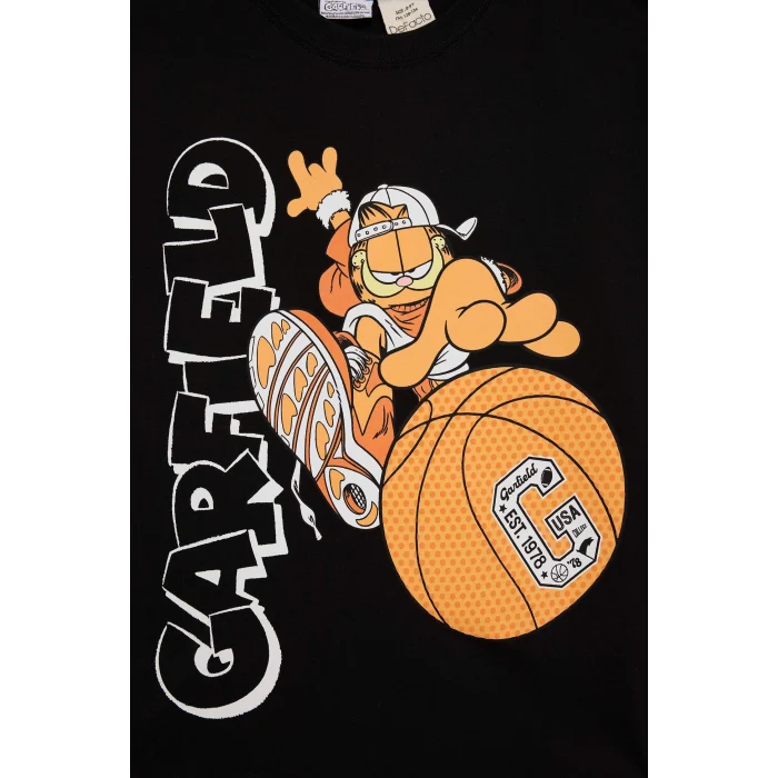 Defacto E3107 Siyah Erkek Çocuk Garfield Bisiklet Yaka Kısa Kollu Tişört