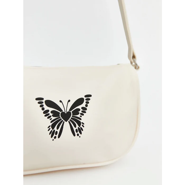 LCW ACCESSORIES EKRU Kelebek Baskılı Kız Çocuk Baget Çanta