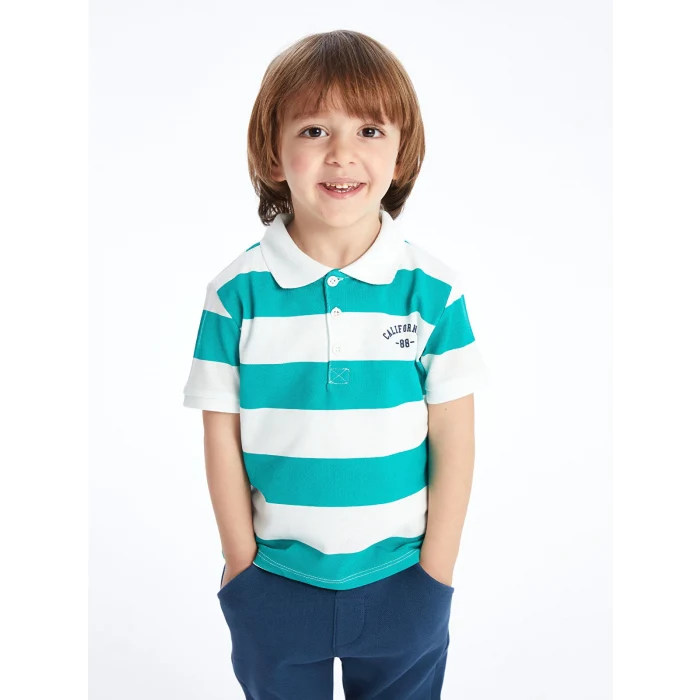 LCW Kids EKRU Polo Yaka Kısa Kollu Çizgili Erkek Bebek Tişört ve Pantolon 2li Takım