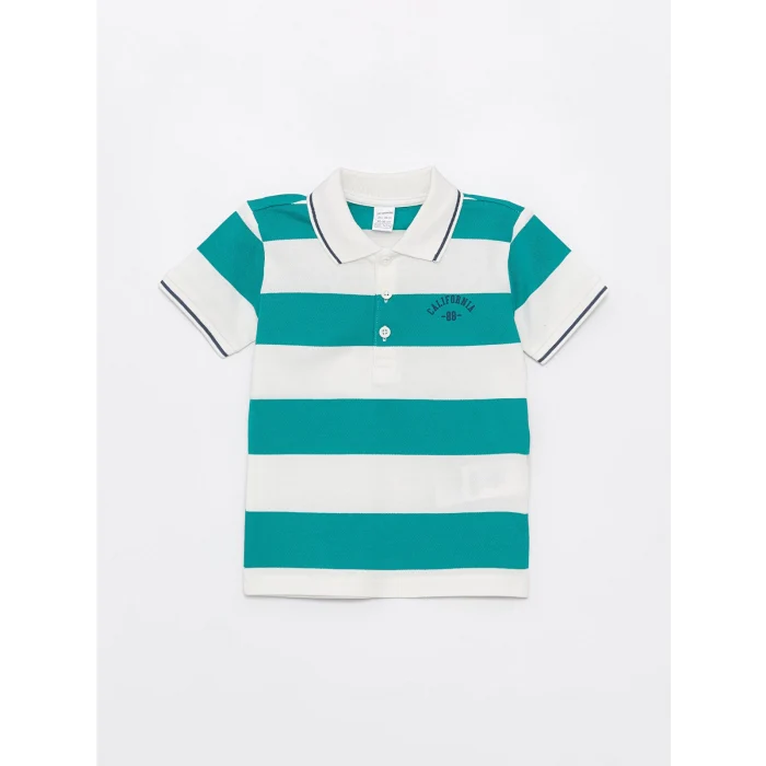 LCW Kids EKRU Polo Yaka Kısa Kollu Çizgili Erkek Bebek Tişört ve Pantolon 2li Takım