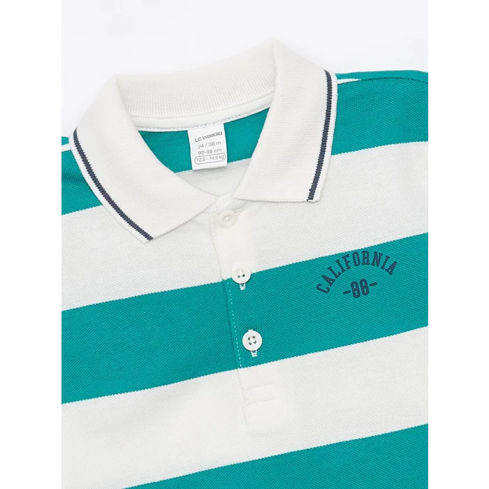 LCW Kids EKRU Polo Yaka Kısa Kollu Çizgili Erkek Bebek Tişört ve Pantolon 2li Takım