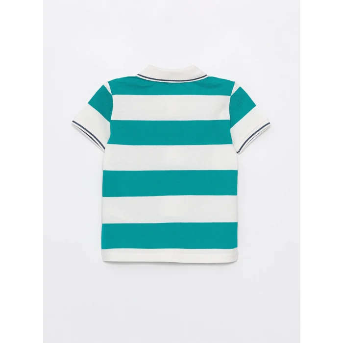 LCW Kids EKRU Polo Yaka Kısa Kollu Çizgili Erkek Bebek Tişört ve Pantolon 2li Takım